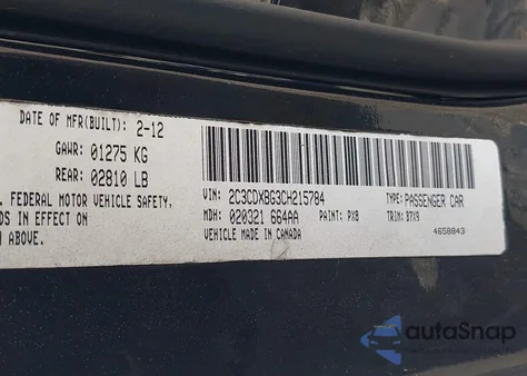 2012 Dodge Charger Se из США, поврежденный, VIN 2C3CDXBG3CH215784